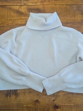 Wilfred Cropped Light Blue-grey Ribbed Turtleneck Sweater